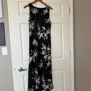 Positive Attitude Black Dress with White Floral Design